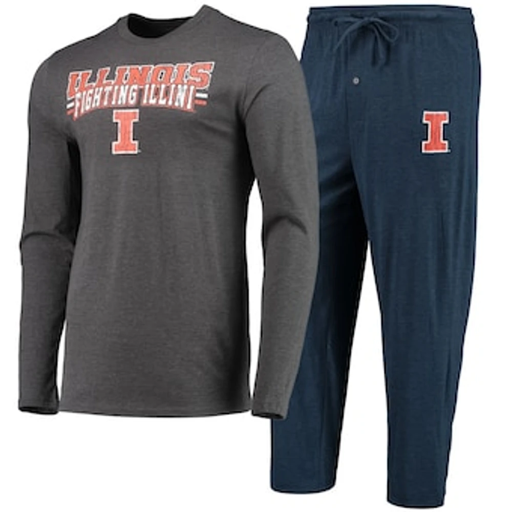 Men's Concepts Sport Navy/Heathered Charcoal Illinois Fighting Illini Meter Long Sleeve Top & Pants Sleep Set