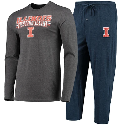 Men's Concepts Sport Navy/Heathered Charcoal Illinois Fighting Illini Meter Long Sleeve Top & Pants Sleep Set