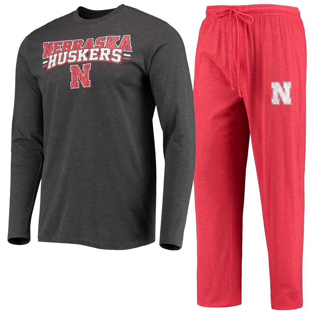 Men's Concepts Sport Scarlet/Heathered Charcoal Nebraska Huskers Meter Long Sleeve Top & Pants Sleep Set