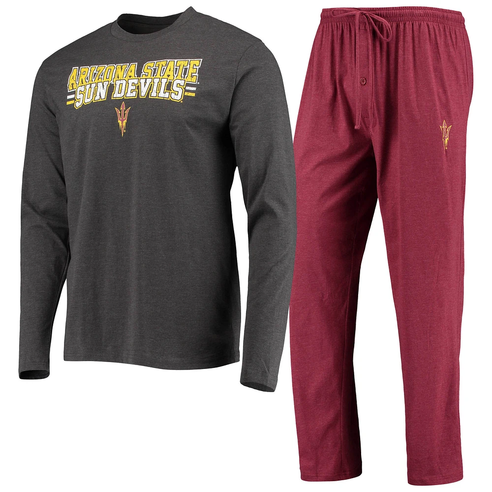 Men's Concepts Sport Maroon/Heathered Charcoal Arizona State Sun Devils Meter Long Sleeve Top & Pants Sleep Set