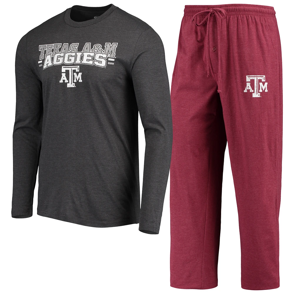 Men's Concepts Sport Maroon/Heathered Charcoal Texas A&M Aggies Meter Long Sleeve Top & Pants Sleep Set