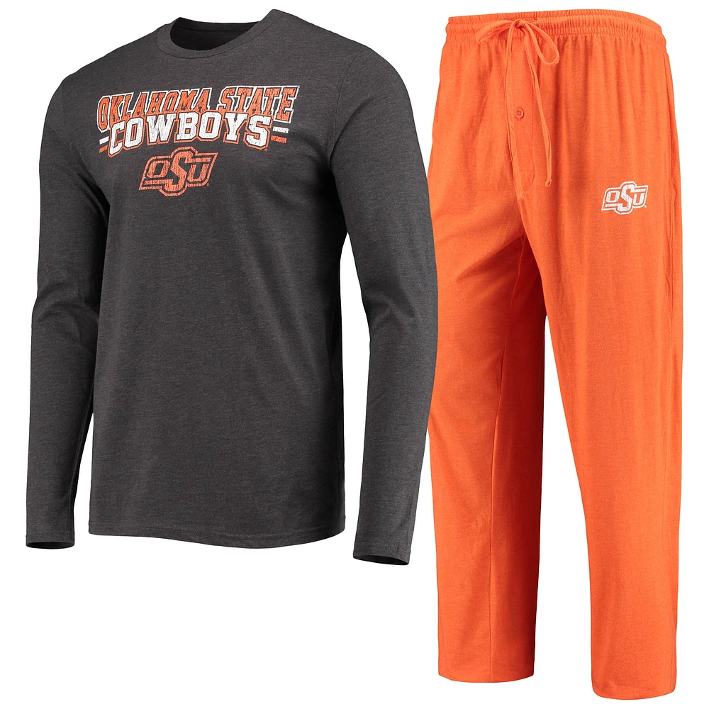 Men's Concepts Sport Orange/Heathered Charcoal Oklahoma State Cowboys Meter Long Sleeve Top & Pants Sleep Set