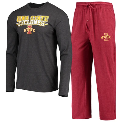Men's Concepts Sport Cardinal/Heathered Charcoal Iowa State Cyclones Meter Long Sleeve Top & Pants Sleep Set