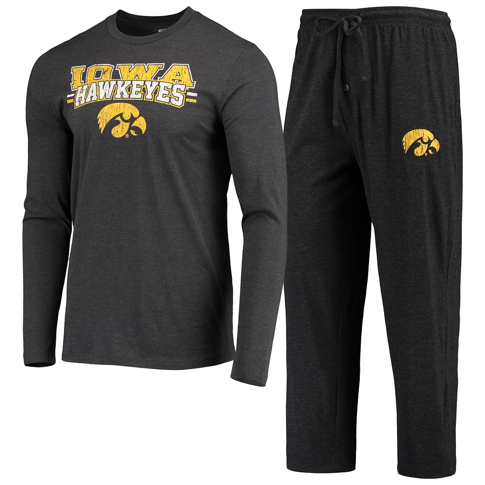 Men's Concepts Sport Black/Heathered Charcoal Iowa Hawkeyes Meter Long Sleeve Top & Pants Sleep Set