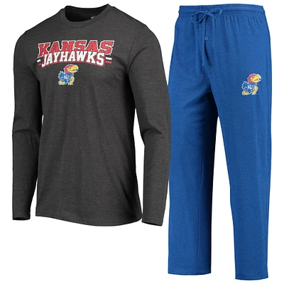 Men's Concepts Sport Royal/Heathered Charcoal Kansas Jayhawks Meter Long Sleeve Top & Pants Sleep Set