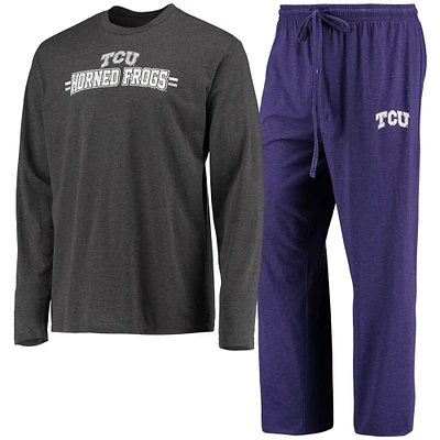 Men's Concepts Sport Purple/Heathered Charcoal TCU Horned Frogs Meter Long Sleeve Top & Pants Sleep Set
