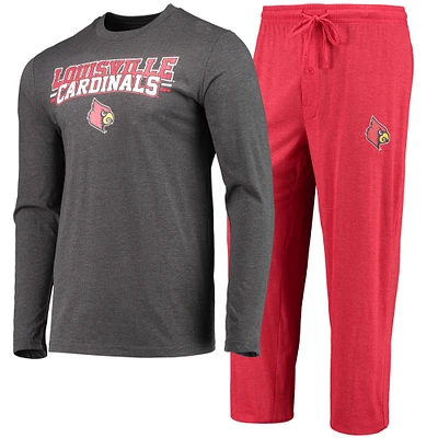 Men's Concepts Sport Red/Heathered Charcoal Louisville Cardinals Meter Long Sleeve Top & Pants Sleep Set
