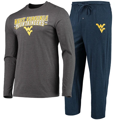Men's Concepts Sport Navy/Heathered Charcoal West Virginia Mountaineers Meter Long Sleeve Top & Pants Sleep Set