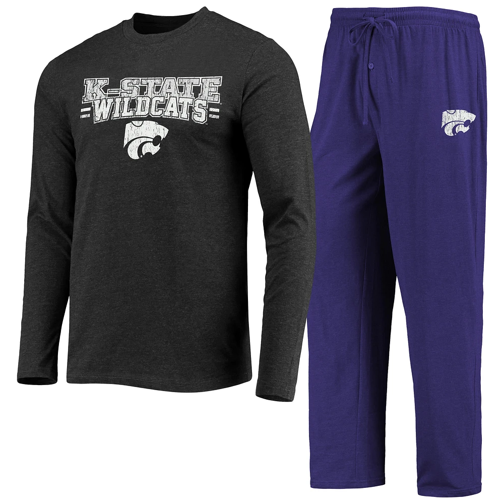 Men's Concepts Sport Purple/Heathered Charcoal Kansas State Wildcats Meter Long Sleeve Top & Pants Sleep Set