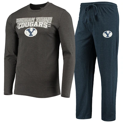Men's Concepts Sport Navy/Heathered Charcoal BYU Cougars Meter Long Sleeve Top & Pants Sleep Set