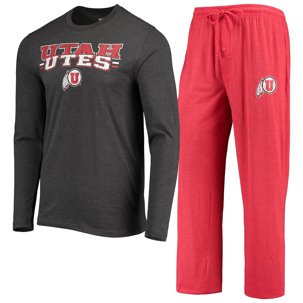 Men's Concepts Sport Red/Heathered Charcoal Utah Utes Meter Long Sleeve Top & Pants Sleep Set