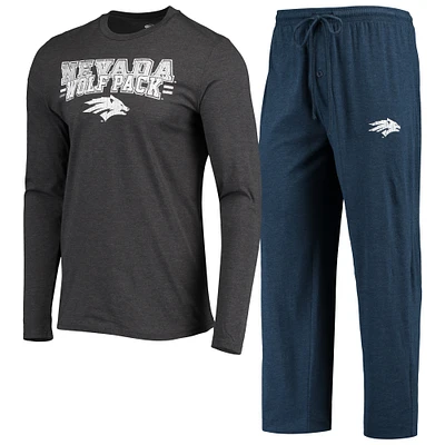 Men's Concepts Sport Navy/Heathered Charcoal Nevada Wolf Pack Meter Long Sleeve Top & Pants Sleep Set
