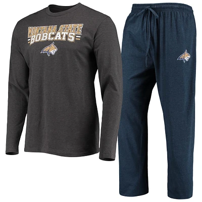 Men's Concepts Sport Navy/Heathered Charcoal Montana State Bobcats Meter Long Sleeve Top & Pants Sleep Set