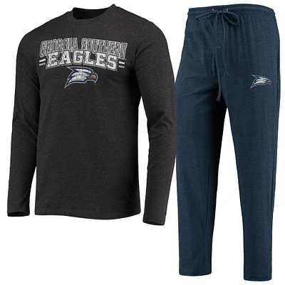 Men's Concepts Sport Navy/Heathered Charcoal Georgia Southern Eagles Meter Long Sleeve Top & Pants Sleep Set