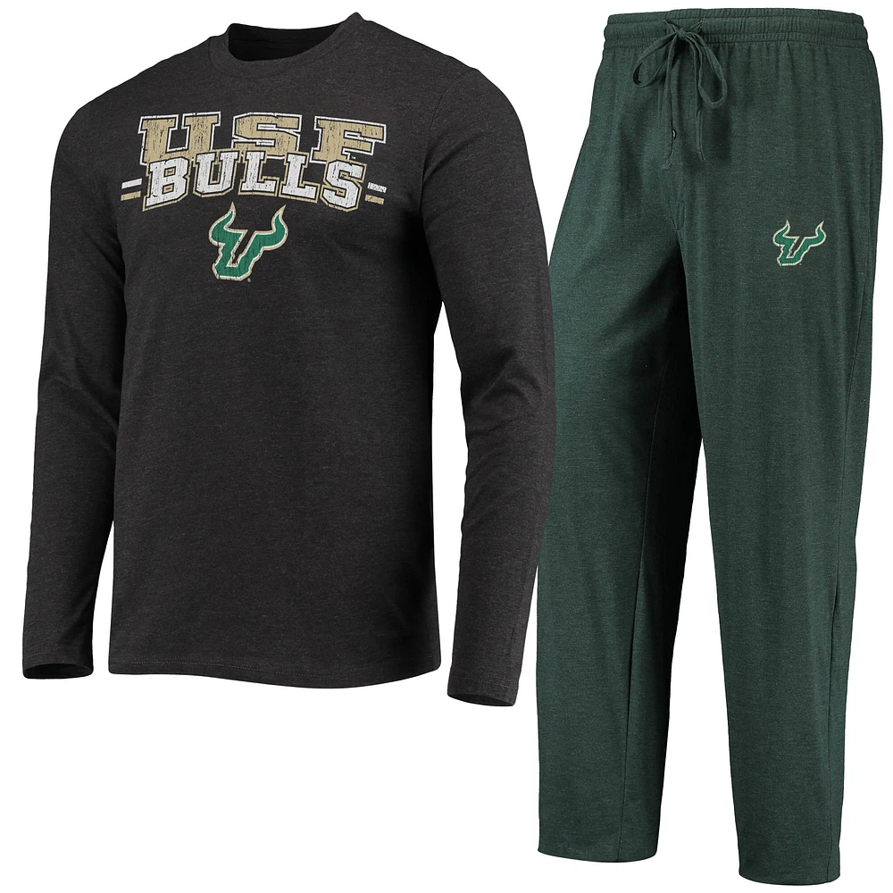 Men's Concepts Sport Green/Heathered Charcoal South Florida Bulls Meter Long Sleeve Top & Pants Sleep Set