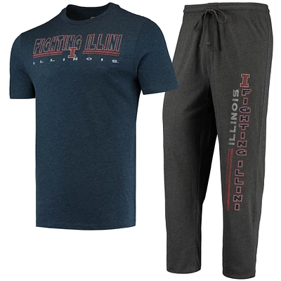 Men's Concepts Sport Heathered Charcoal/Navy Illinois Fighting Illini Meter Top & Pants Sleep Set