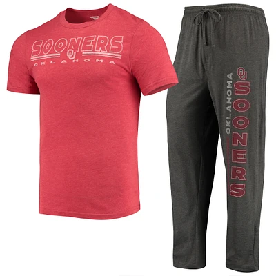 Men's Concepts Sport Heathered Charcoal/Crimson Oklahoma Sooners Meter Top & Pants Sleep Set