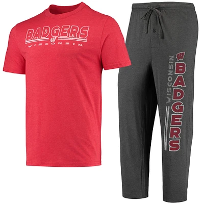 Men's Concepts Sport Heathered Charcoal/Red Wisconsin Badgers Meter Top & Pants Sleep Set