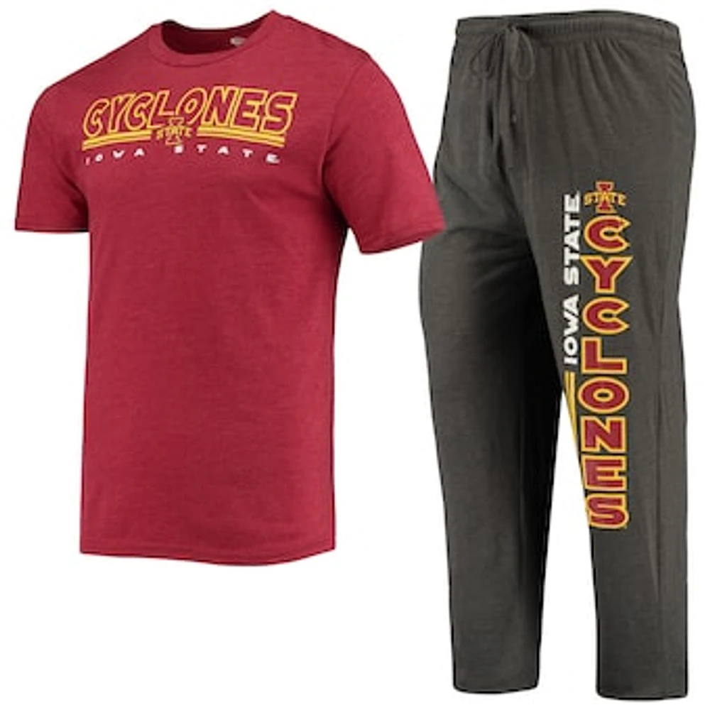 Men's Concepts Sport Heathered Charcoal/Cardinal Iowa State Cyclones Meter Top & Pants Sleep Set