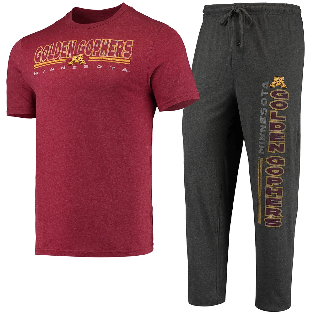 Men's Concepts Sport Heathered Charcoal/Maroon Minnesota Golden Gophers Meter Top & Pants Sleep Set