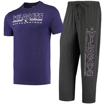 Men's Concepts Sport Heathered Charcoal/Purple Northwestern Wildcats Meter Top & Pants Sleep Set