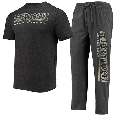 Men's Concepts Sport Heathered Charcoal/Black Wake Forest Demon Deacons Meter Top & Pants Sleep Set