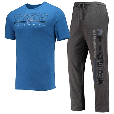 Men's Concepts Sport Heathered Charcoal/Royal Memphis Tigers Meter Top & Pants Sleep Set