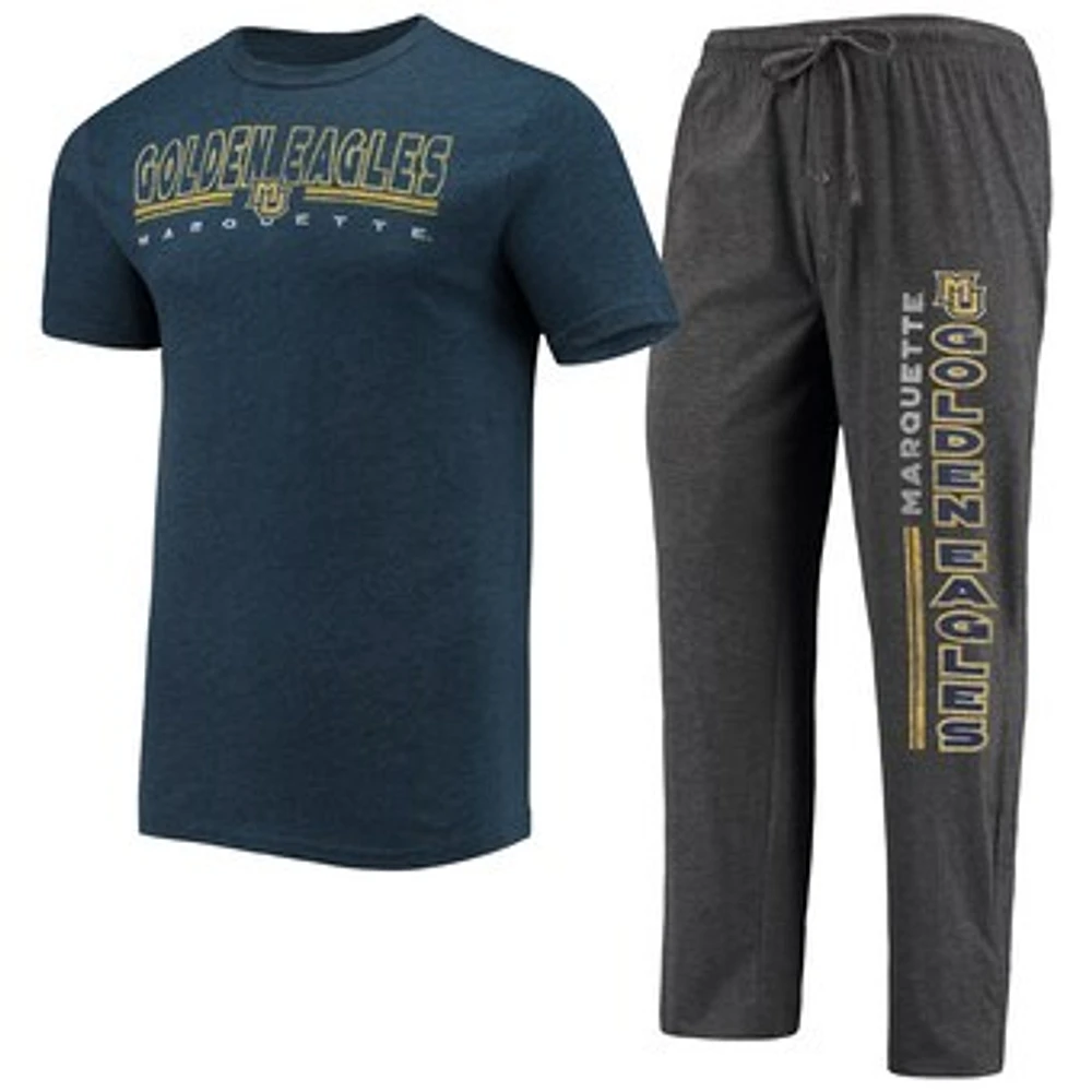 Men's Concepts Sport Heathered Charcoal/Navy Marquette Golden Eagles Meter Top & Pants Sleep Set