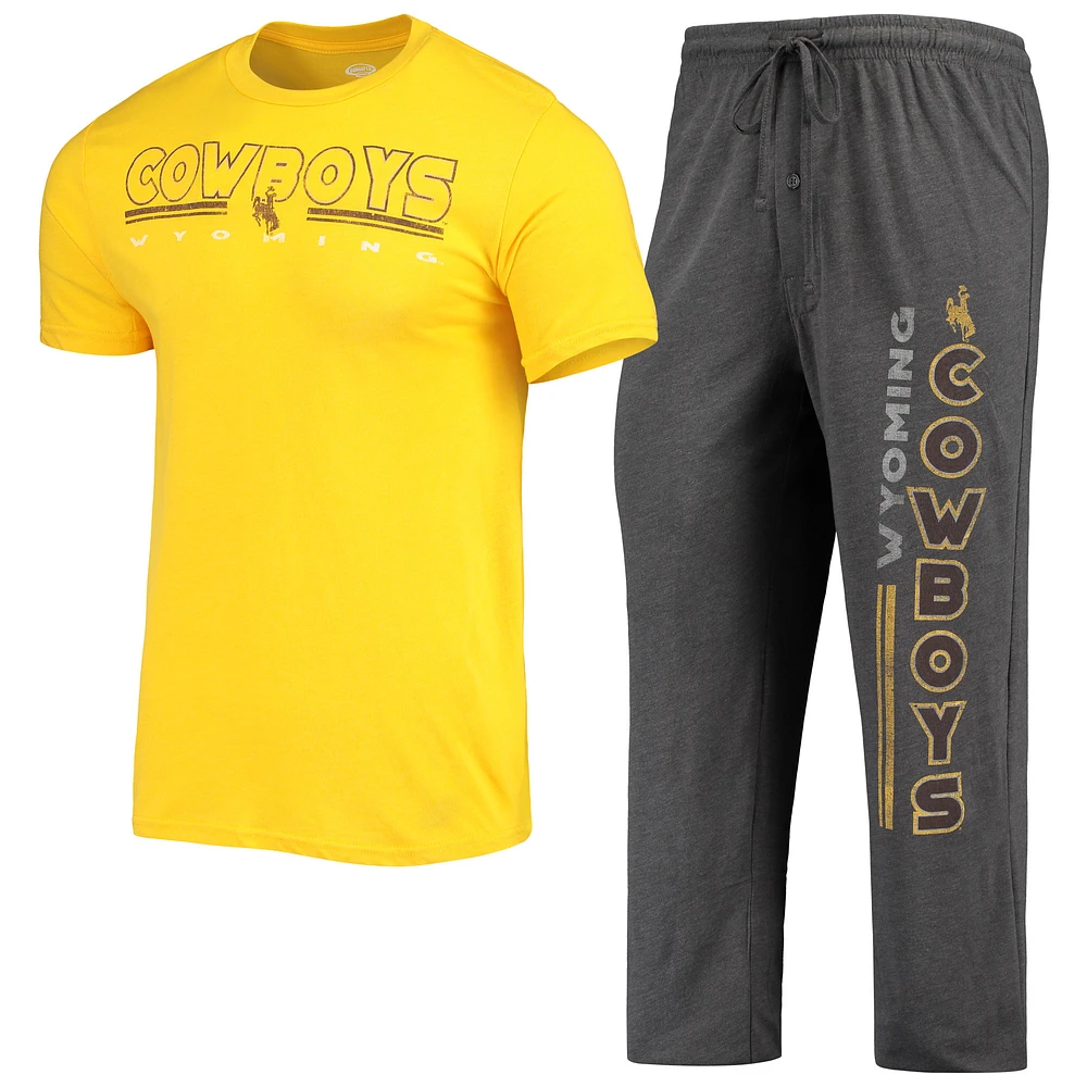 Men's Concepts Sport Heathered Charcoal/Gold Wyoming Cowboys Meter Top & Pants Sleep Set