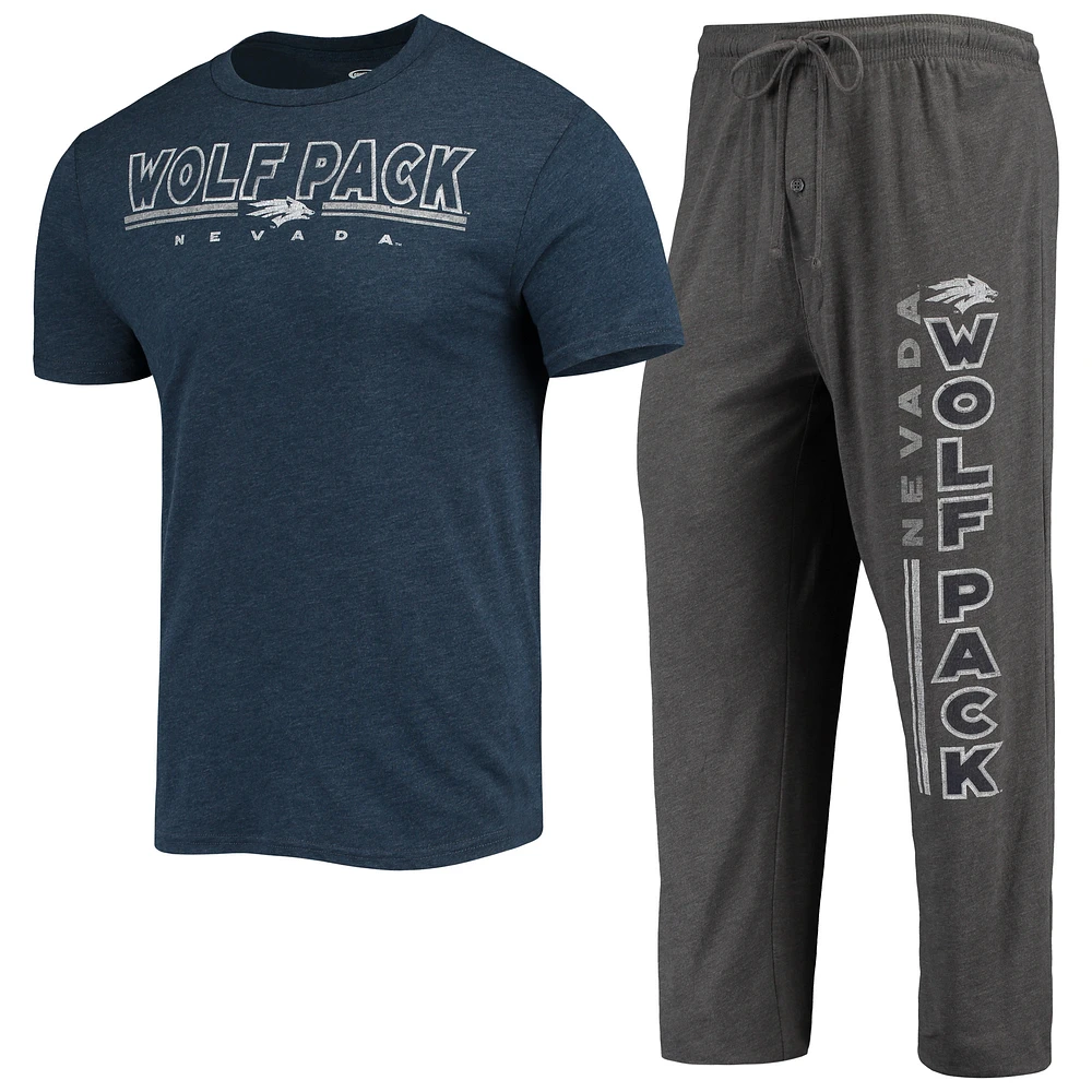 Men's Concepts Sport Heathered Charcoal/Navy Nevada Wolf Pack Meter Top & Pants Sleep Set