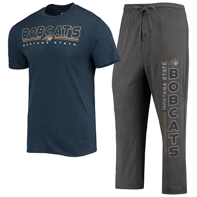 Men's Concepts Sport Heathered Charcoal/Navy Montana State Bobcats Meter Top & Pants Sleep Set