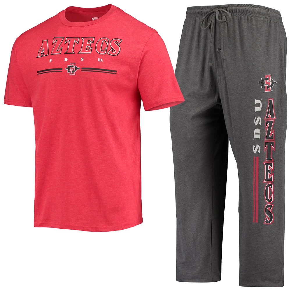 Men's Concepts Sport Heathered Charcoal/Cardinal San Diego State Aztecs Meter Top & Pants Sleep Set