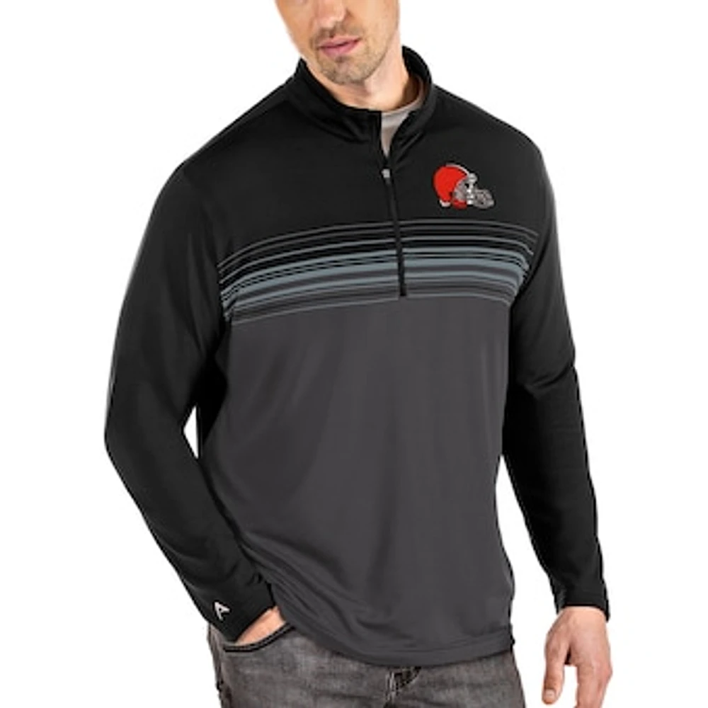 Men's Antigua Black/Gray Cleveland Browns Big & Tall Pace Quarter-Zip Pullover Jacket