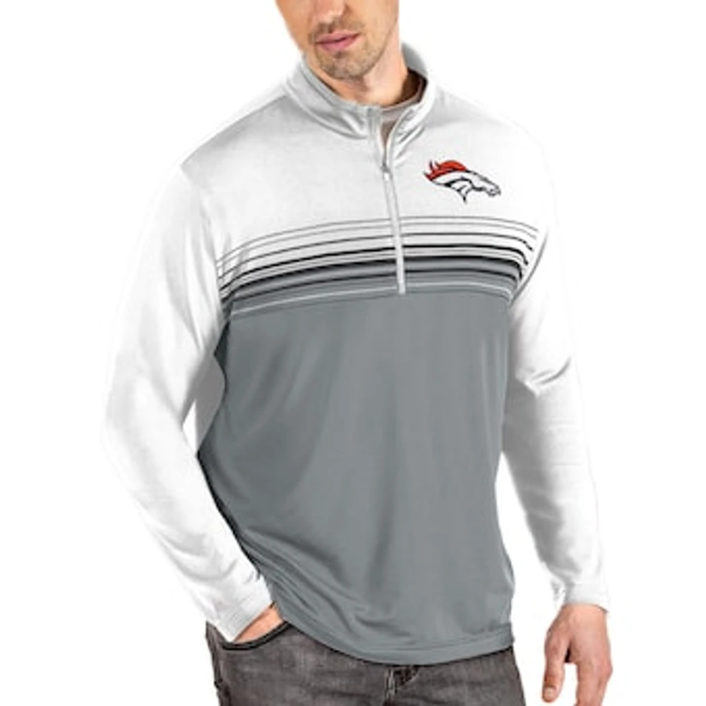 Men's Antigua White/Gray Denver Broncos Pace Quarter-Zip Pullover Jacket