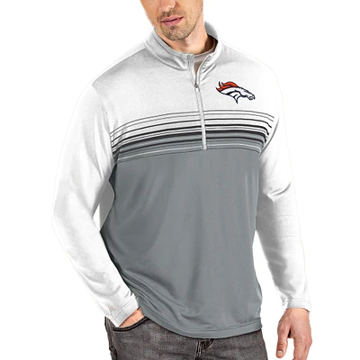 Men's Antigua White/Gray Denver Broncos Pace Quarter-Zip Pullover Jacket
