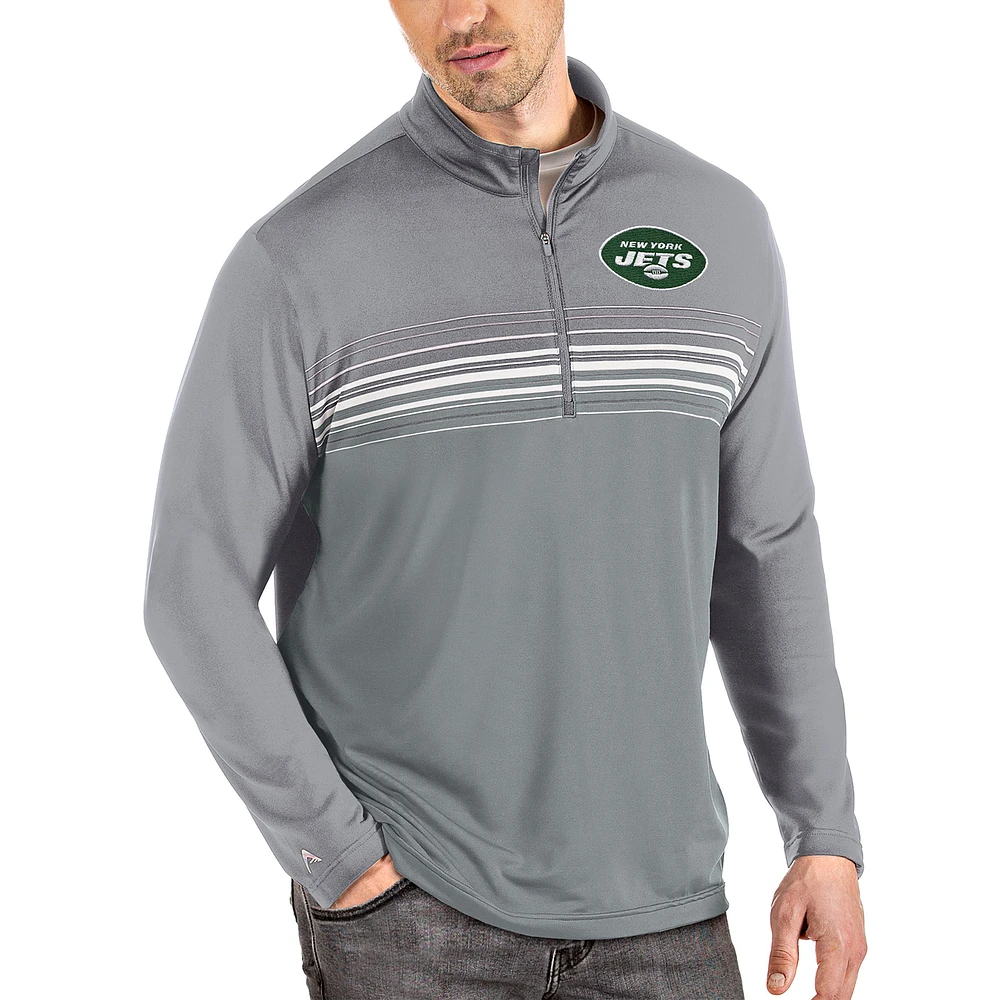 Men's Antigua Steel/Gray New York Jets Pace Quarter-Zip Pullover Jacket