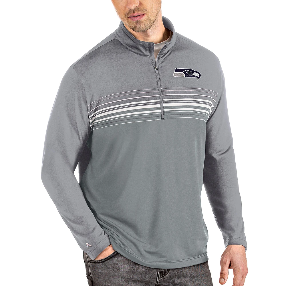 Men's Antigua Steel/Gray Seattle Seahawks Pace Quarter-Zip Pullover Jacket