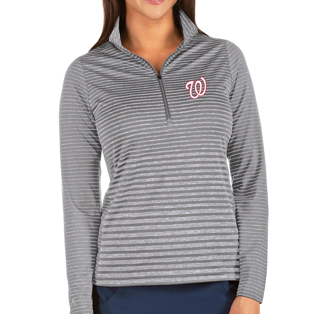 Women's Antigua Heathered Gray Washington Nationals Pace Half-Zip Pullover Jacket