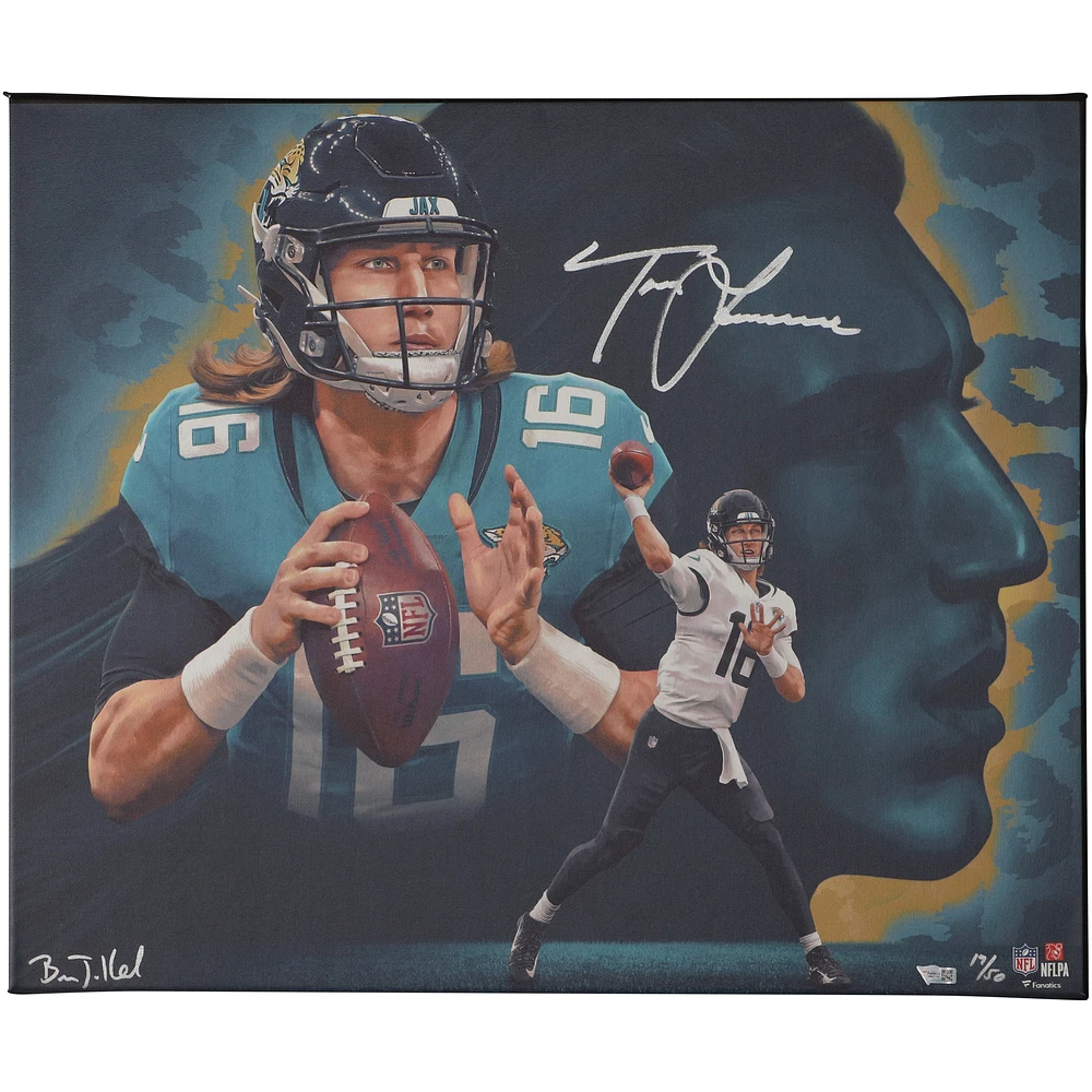 Trevor Lawrence Jacksonville Jaguars Autographed Stretched 20" x 24" Giclee - Created and Signed by Artist Brian Konnick - Limited Edition of 50