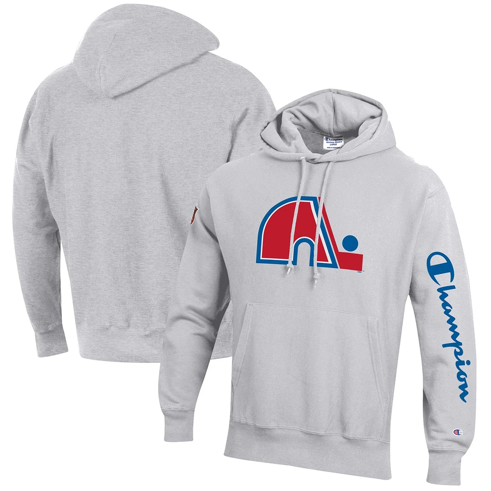 Men's Champion Heathered Gray Quebec Nordiques Reverse Weave Pullover Hoodie