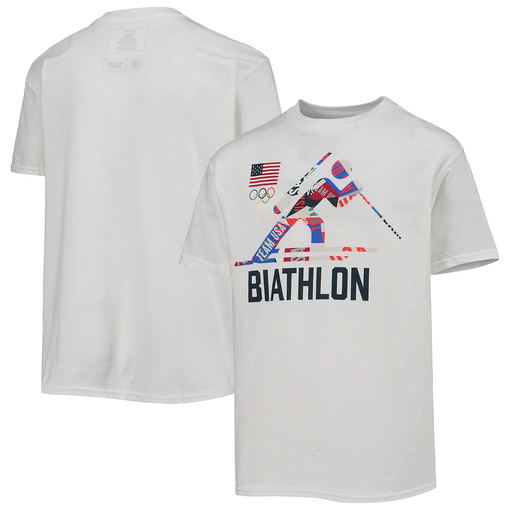 Youth White Team USA Biathlon Scattered Swatch T-Shirt