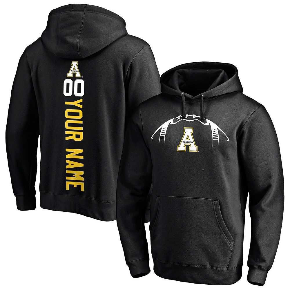 Men's Black Appalachian State Mountaineers Playmaker Football Personalized Name & Number Pullover Hoodie