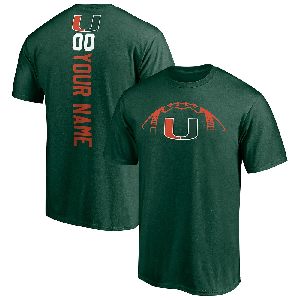 Men's Green Miami Hurricanes Playmaker Football Personalized Name & Number T-Shirt