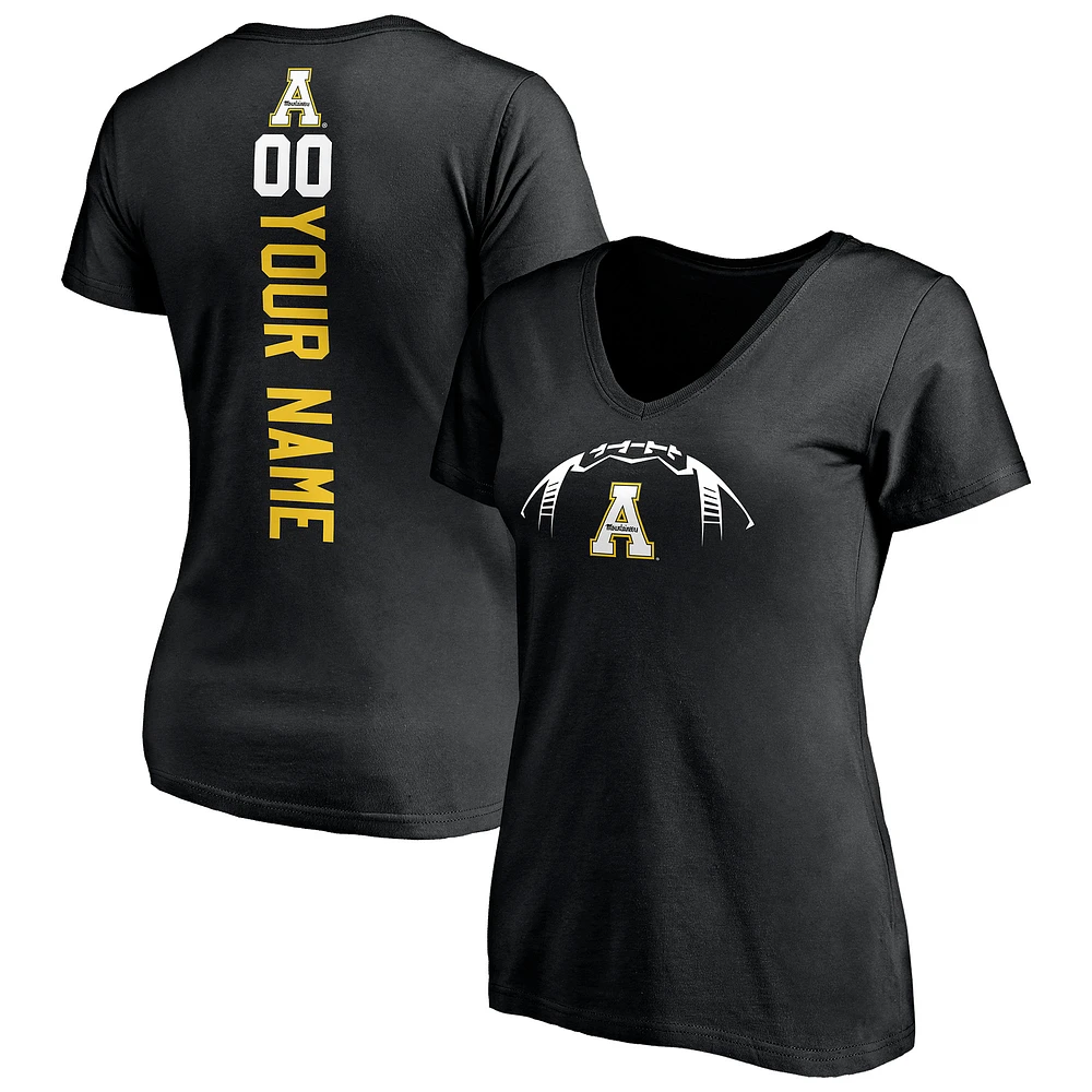 Women's Black Appalachian State Mountaineers Playmaker Football Personalized Name & Number V-Neck T-Shirt