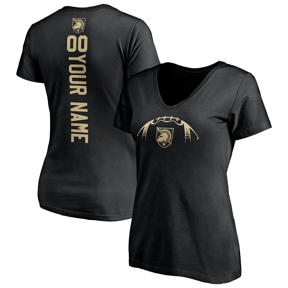 Women's Black Army Black Knights Playmaker Football Personalized Name & Number V-Neck T-Shirt
