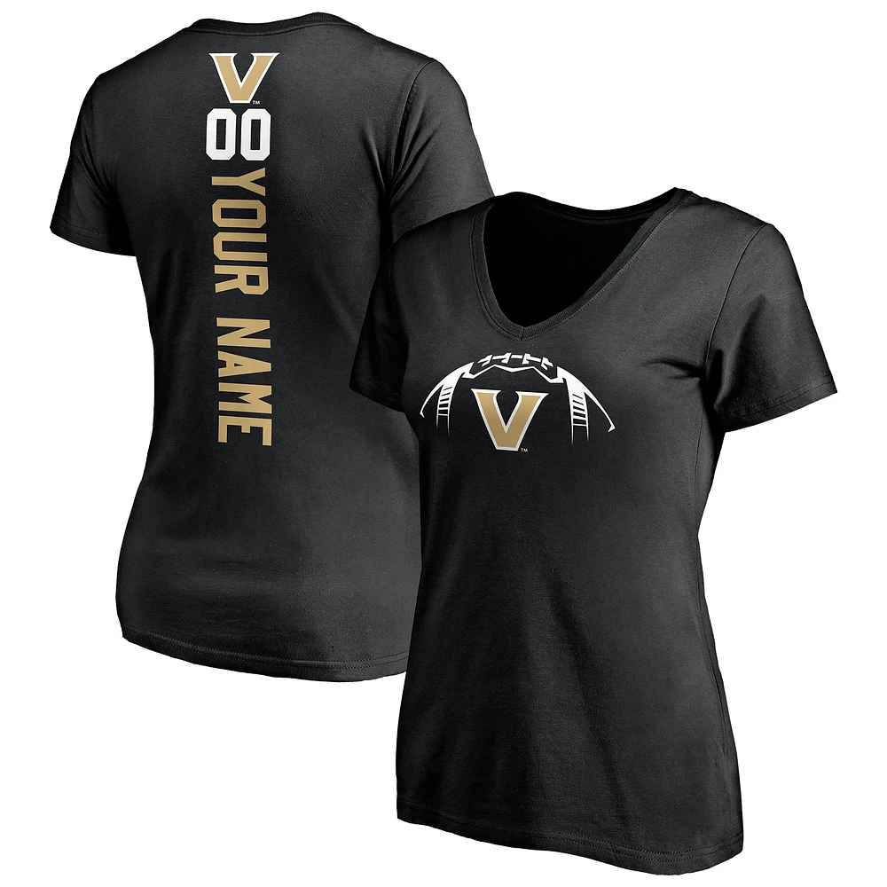 Women's Black Vanderbilt Commodores Playmaker Football Personalized Name & Number V-Neck T-Shirt