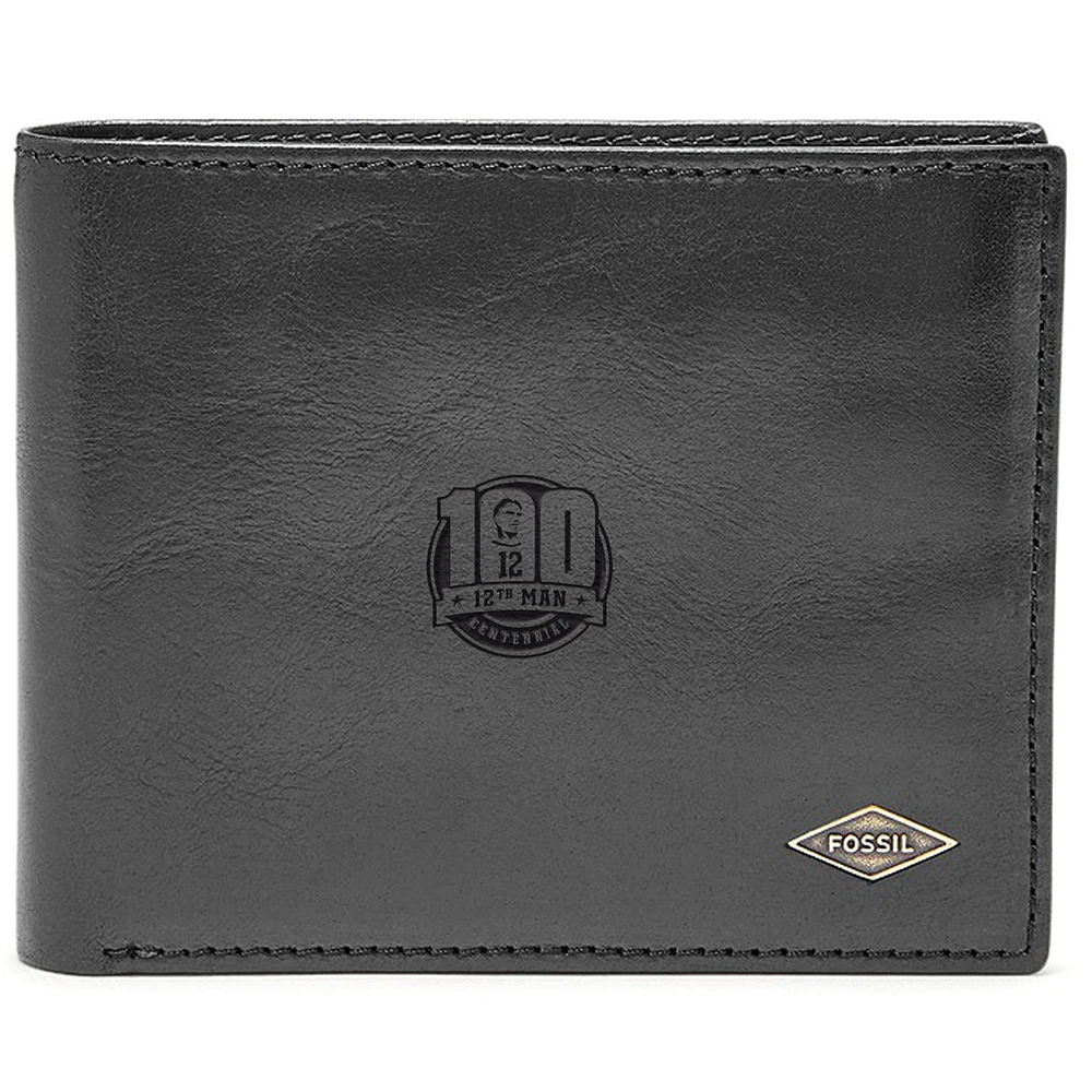 Fossil Texas A&M Aggies 12th Man Centennial Leather Ryan RFID Flip ID Bifold Wallet