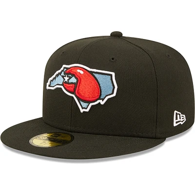 Men's New Era Black Hickory Crawdads Authentic Collection Road 59FIFTY Fitted Hat
