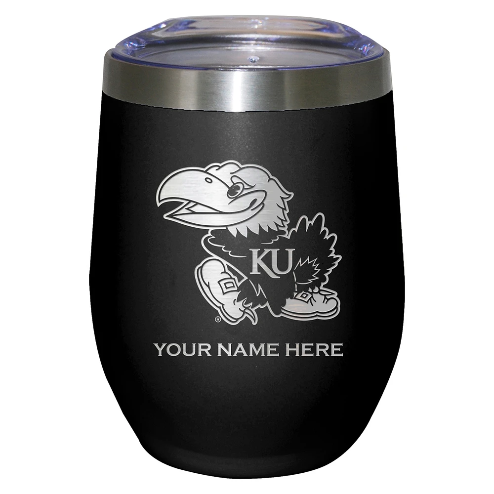 Black Kansas Jayhawks 12oz. Personalized Etched Stemless Tumbler