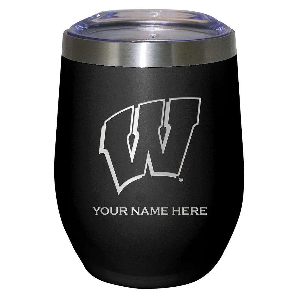 Black Wisconsin Badgers 12oz. Personalized Etched Stemless Tumbler